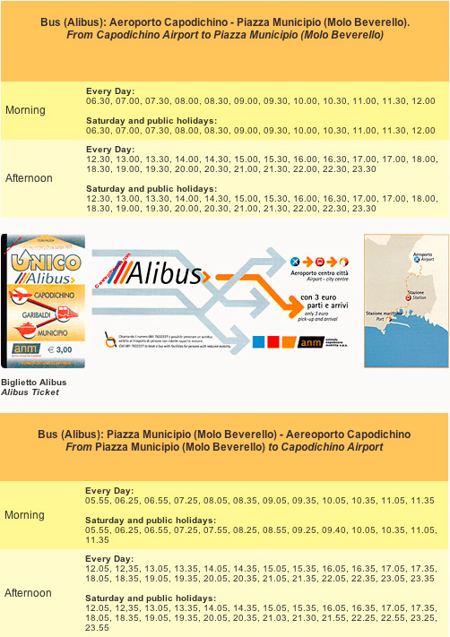 Bus Schedule (Alibus): Aeroporto Capodichino - Piazza Municipio (Molo Beverello).